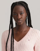 Stretch Cable V Neck Jumper - Light Pink Melange