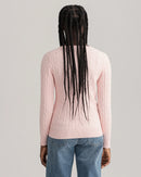 Stretch Cable V Neck Jumper - Light Pink Melange