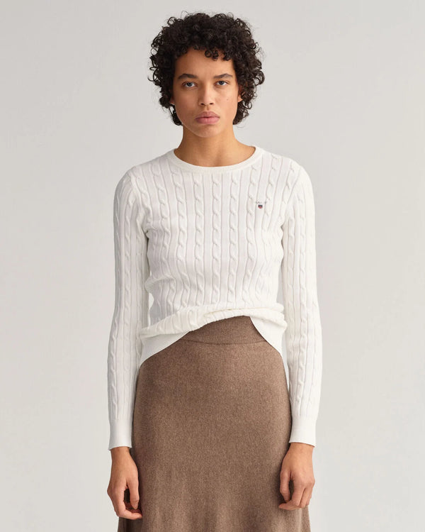 Stretch Cable Round Neck Jumper - Eggshell