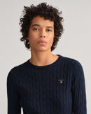 Stretch Cable Round Neck Jumper - Evening Blue