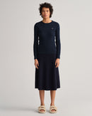 Stretch Cable Round Neck Jumper - Evening Blue