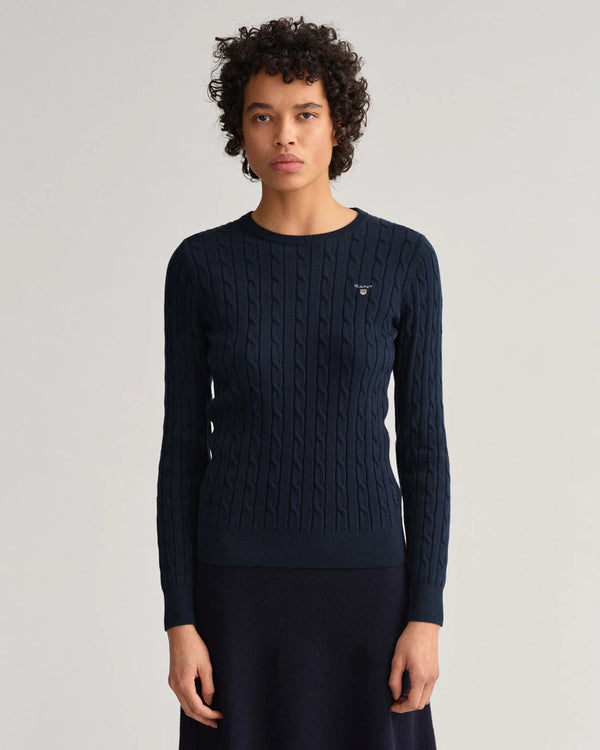Stretch Cable Round Neck Jumper - Evening Blue