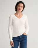Stretch Cable V Neck Jumper - Eggshell