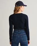 Stretch Cable V Neck Jumper - Evening Blue