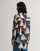 Sailing Print Cotton/Silk Shirt - Evening Blue