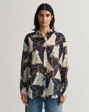 Sailing Print Cotton/Silk Shirt - Evening Blue