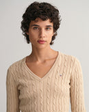 Stretch Cable V Neck Jumper - Dry Sand
