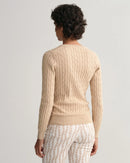 Stretch Cable V Neck Jumper - Dry Sand