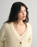 Cotton Texture V Neck Cardigan - Cream