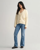 Cotton Texture V Neck Cardigan - Cream