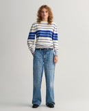 Block Stripe Boat Neck Jumper - Lapis Blue