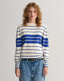 Block Stripe Boat Neck Jumper - Lapis Blue