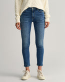 Cropped Slim Jean - Mid Blue Broken In
