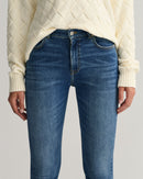 Cropped Slim Jean - Mid Blue Broken In