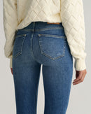 Cropped Slim Jean - Mid Blue Broken In