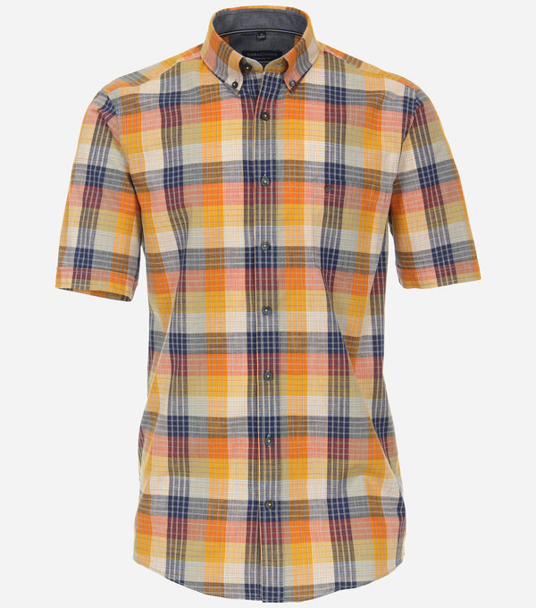 Comfort Fit Button Down Check Shirt - Tangarine