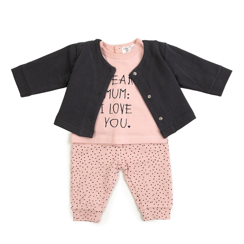 Two Piece Set with Cardigan - Pink