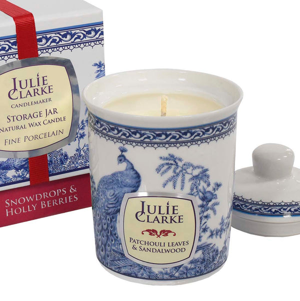 Blue Peacock Candle - Snowdrops & Holly Berries
