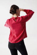 High Neck Lace Detail Blouse - Red