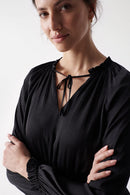 Satin Feel V Neck Dress - Black