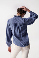 Collar Detail Flowing Blouse- Blue