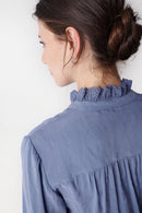Collar Detail Flowing Blouse- Blue