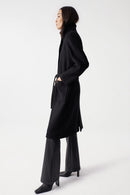 Woollen Coat with Belt - Black