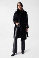 Woollen Coat with Belt - Black