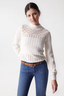 Open Stitch High Neck Jumper - Beige