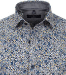 Long Sleeve Button Down Print Shirt - Light Blue