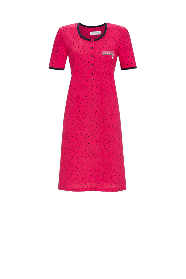 Button Placket Nightdress - Raspberry