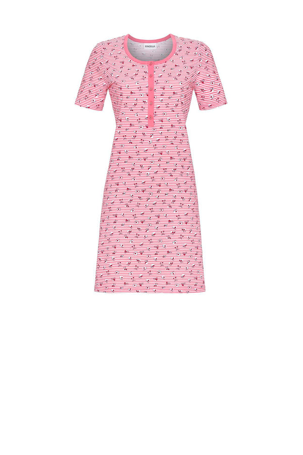 Button Placket Nightdress - Flamingo