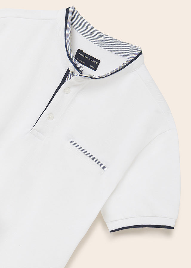 Short Sleeve Mao Collar Polo - White