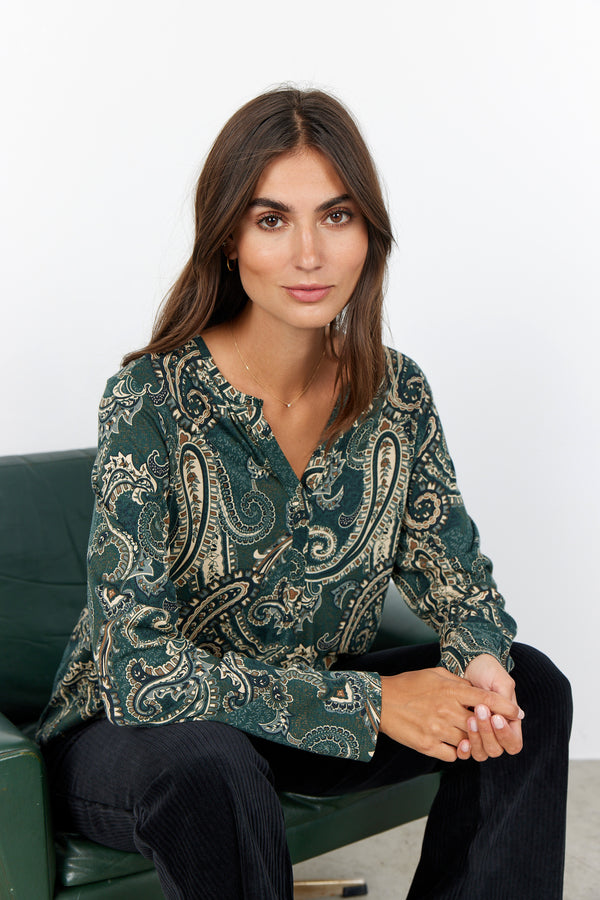 Felicity Paisley Blouse - Forest Green