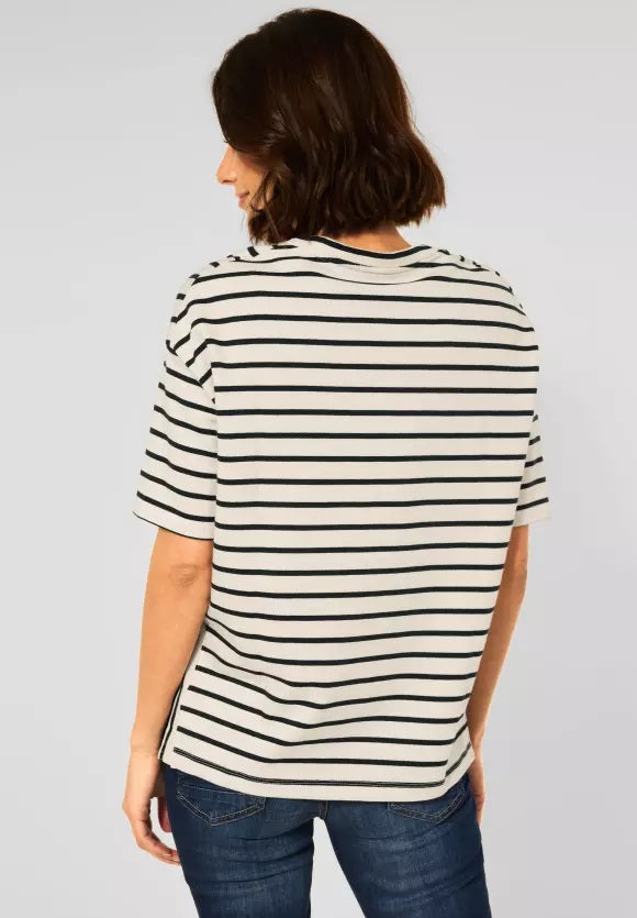 Striped Short Sleeve Sweatshirt - Deep Blue