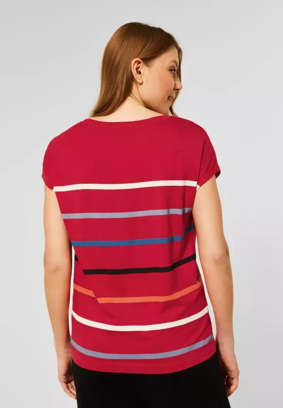 Multicolor Stripe Shape Shirt - Vibrant Red