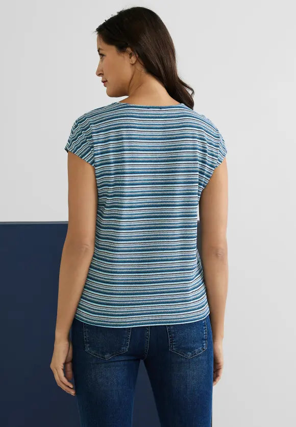Stripe V Neck Shirt - Deep Blue