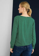 Piping Printed V-Neck Blouse - Dark Brisk Green