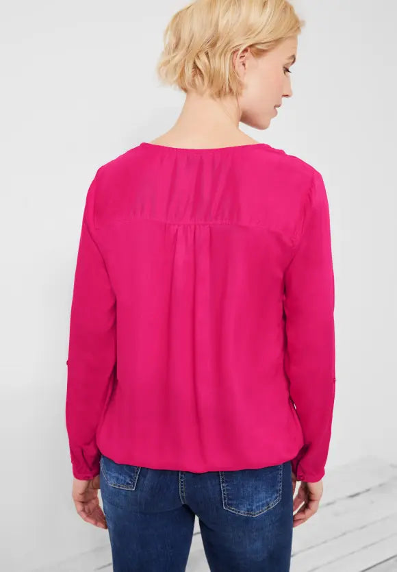 Solid Split Neck Blouse - Fresh Pink