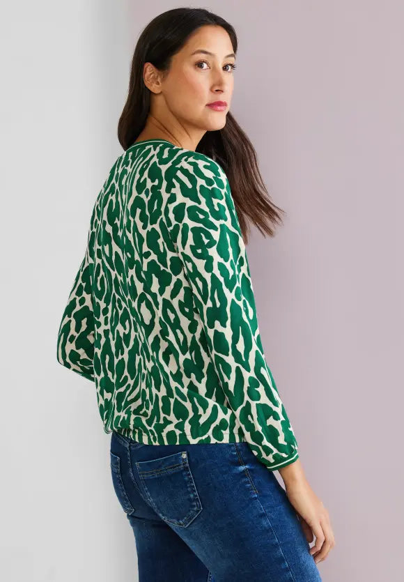Printed Slitneck Blouse - Deep Blue