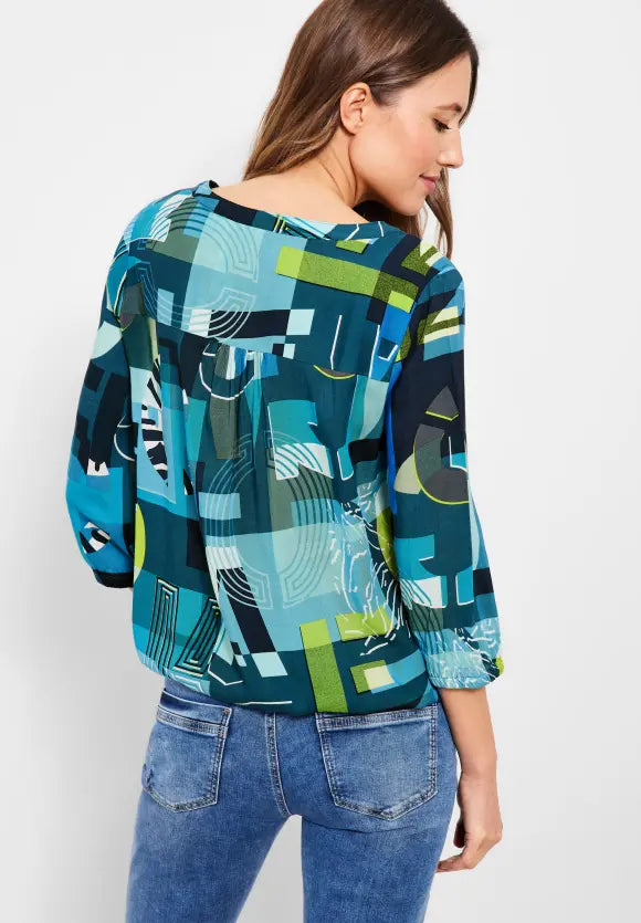 Print Tunic Blouse - Teal Blue