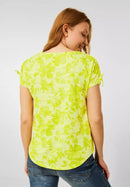 Flowers On Burnout Stripe Shirt - Lemon Yellow