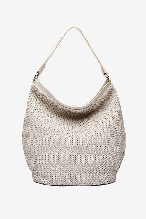 Braided Leather Hobo - Beige