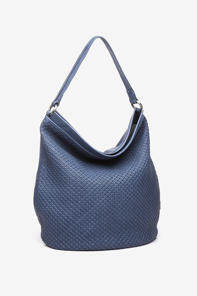 Braided Leather Hobo - Blue