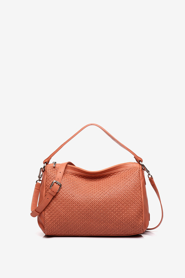 Braided Leather Bowling Bag - Orange