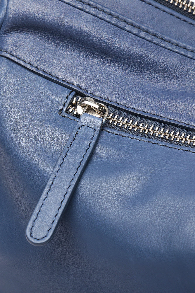 Braided Leather Bowling Bag - Blue