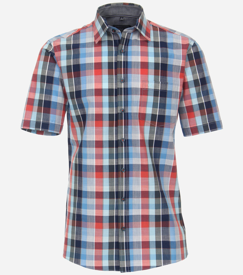 Comfort Fit Short Sleeve Check Shirt - Light Blue