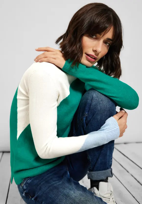 Colour Block Jumper - Green Melange