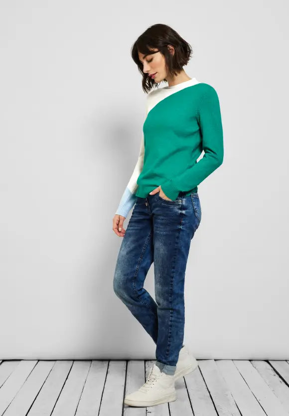 Colour Block Jumper - Green Melange