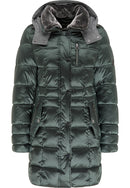 Fake Fur Collar Hooded Jacket - Forest Green
